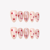 The Lucky One - Ersa Nails Nude White Red PressOnNails