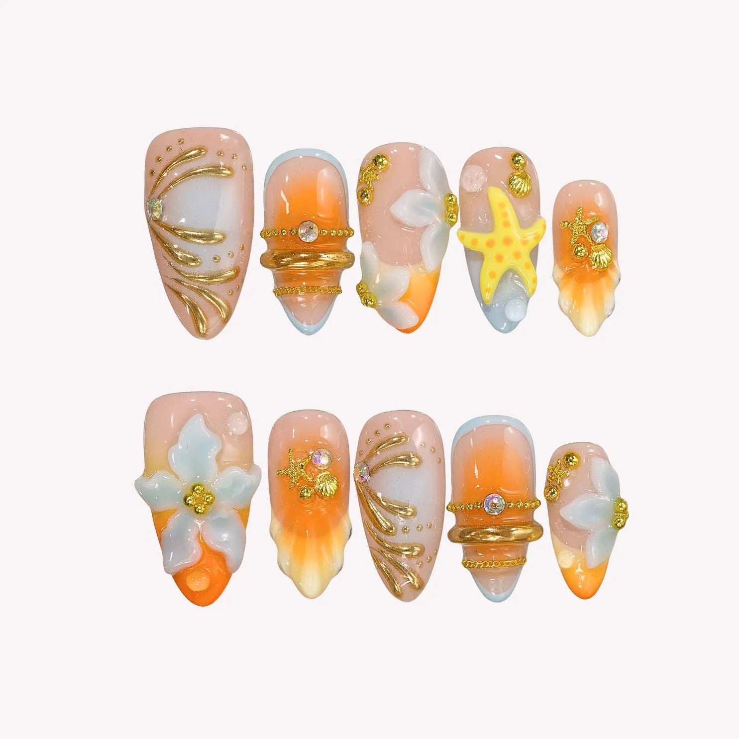 Time To Shine - Ersa Nails Orange Blue PressOnNails