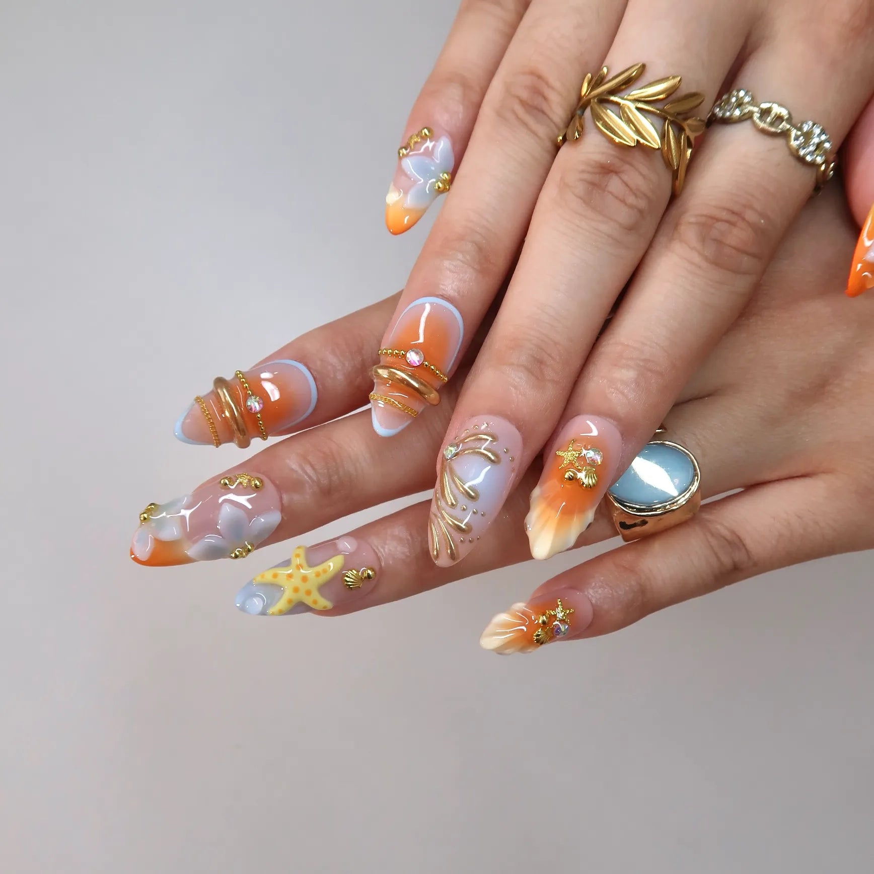 Time To Shine - Ersa Nails Orange Blue PressOnNails