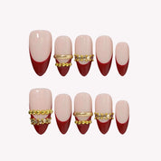 Tiny Treasures - Ersa Nails Nude Red Gold Medium Almond Handmade Press On Nails