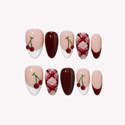 Tipsy Cherry - Ersa Nails Nude Red Short Almond Handmade Press On Nails