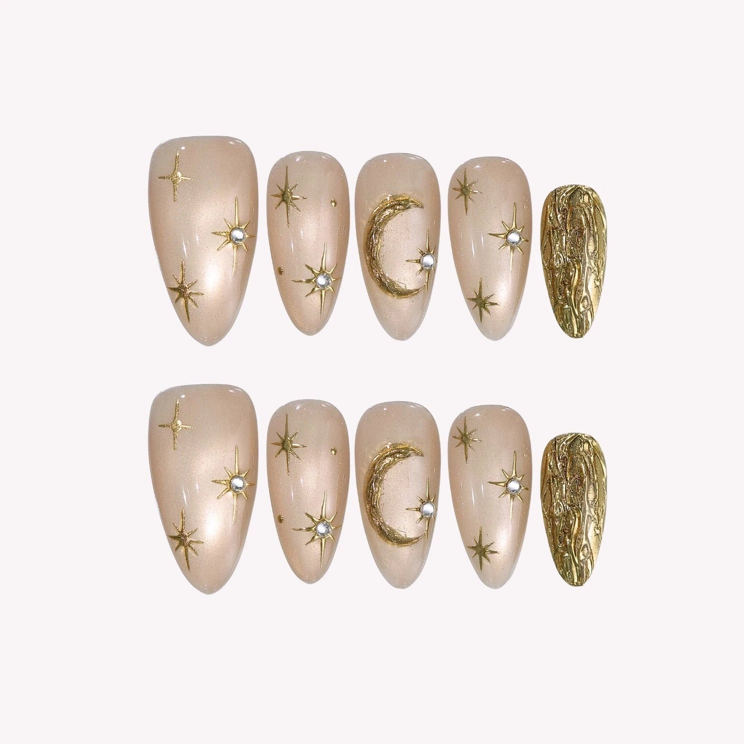 To The Moon - Ersa Nails Nude Gold PressOnNails