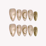 To The Moon - Ersa Nails Nude Gold PressOnNails