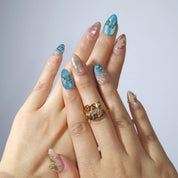 True Blue - Ersa Nails Nude Gold Blue PressOnNails