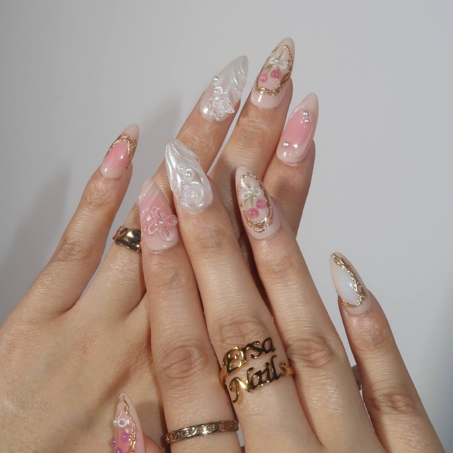 Tulip Fairy - Ersa Nails Pink White Gold PressOnNails