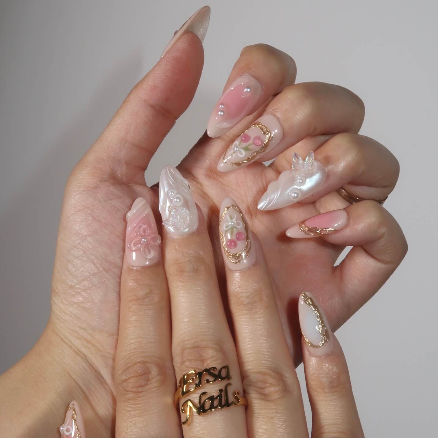 Tulip Fairy - Ersa Nails Pink White Gold PressOnNails