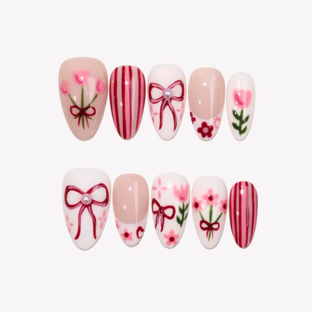 Tulip Harvest - Ersa Nails Nude Pink White PressOnNails