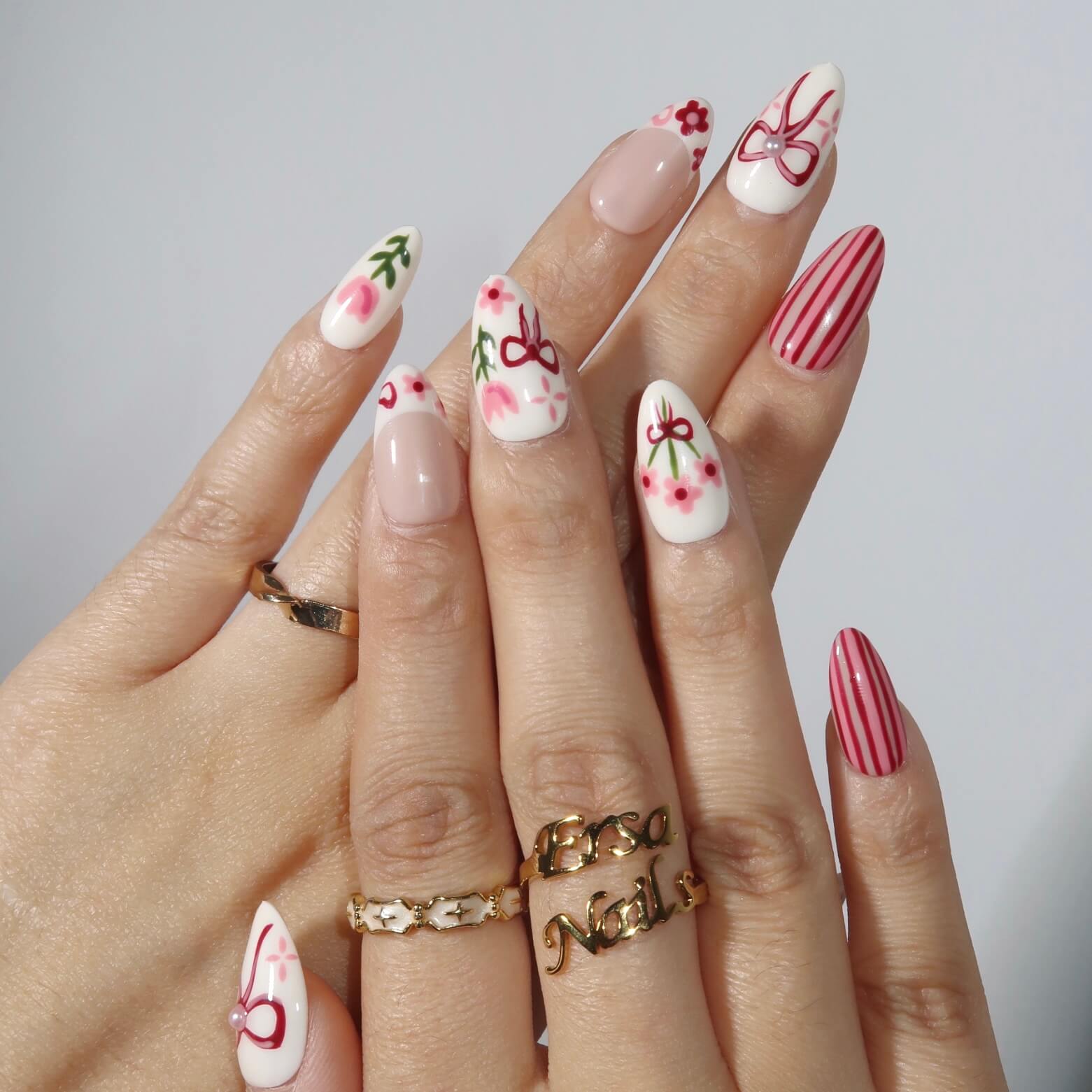 Tulip Harvest - Ersa Nails Nude Pink White PressOnNails