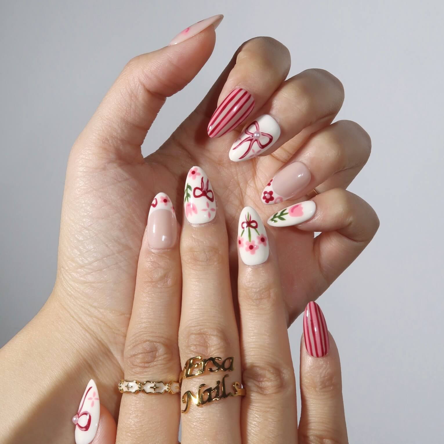 Tulip Harvest - Ersa Nails Nude Pink White PressOnNails