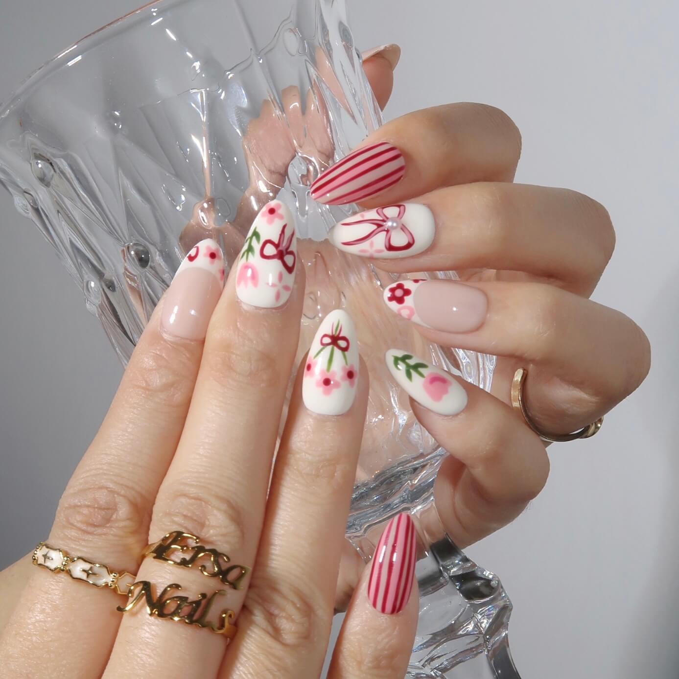 Tulip Harvest - Ersa Nails Nude Pink White PressOnNails