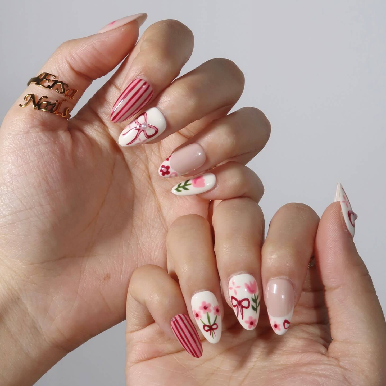 Tulip Harvest - Ersa Nails Nude Pink White PressOnNails