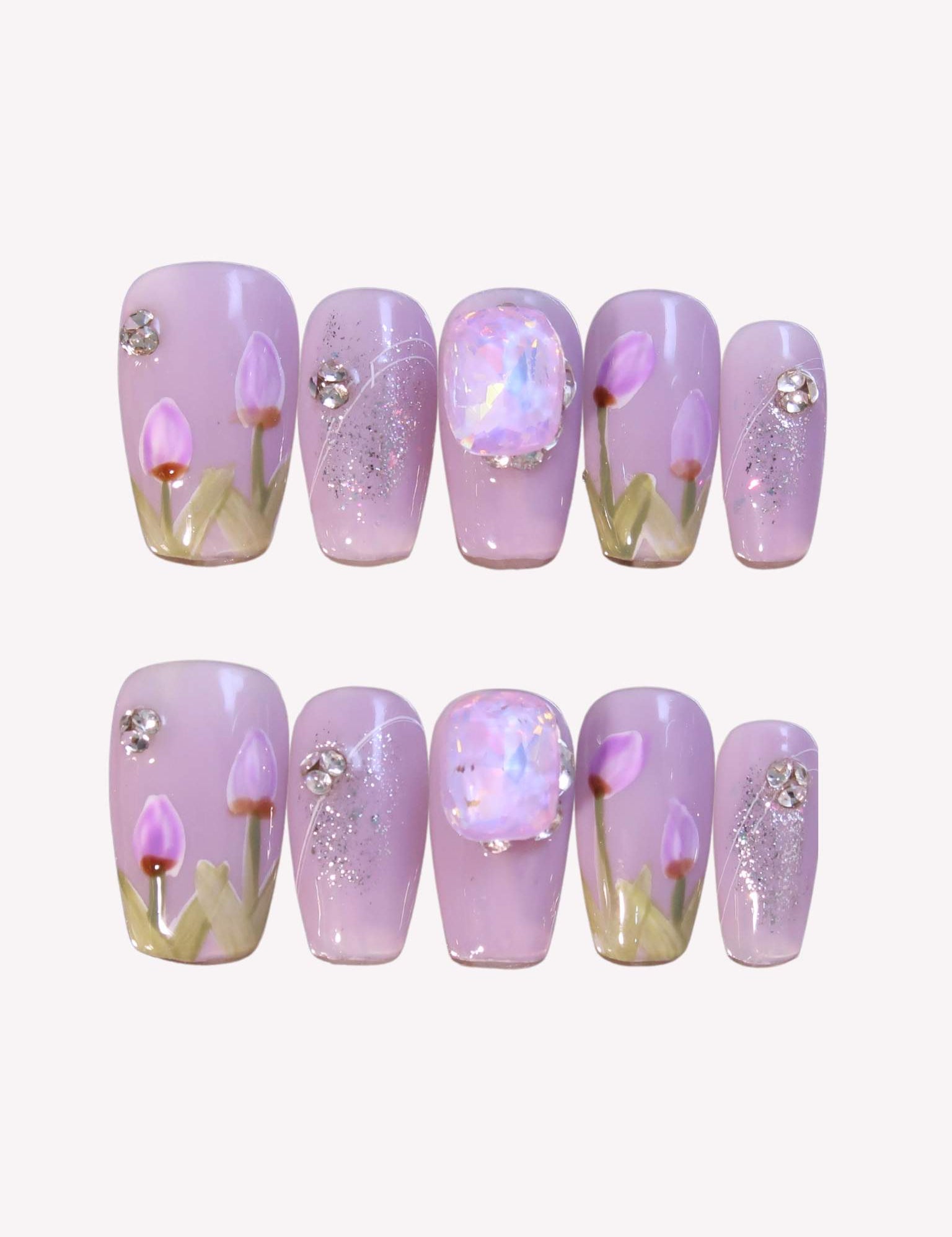 Tulip Wonderland - Ersa Nails Purple Short Coffin PressOnNails