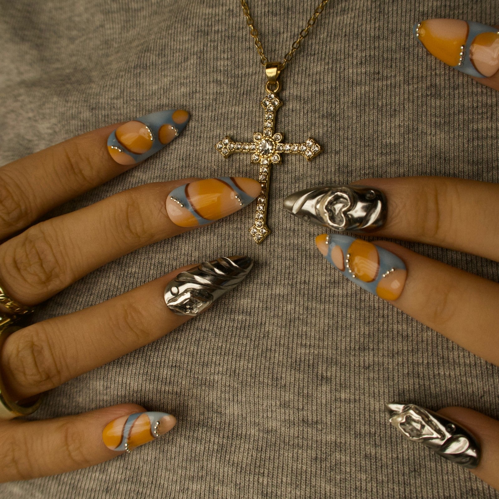 Unchained Soul - Ersa Nails Nude Silver Blue Orange PressOnNails