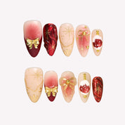 Under the Bow - Ersa Nails Nude Red Gold PressOnNails