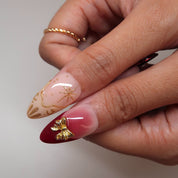 Under the Bow - Ersa Nails Nude Red Gold PressOnNails