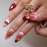 Under the Bow - Ersa Nails Nude Red Gold PressOnNails