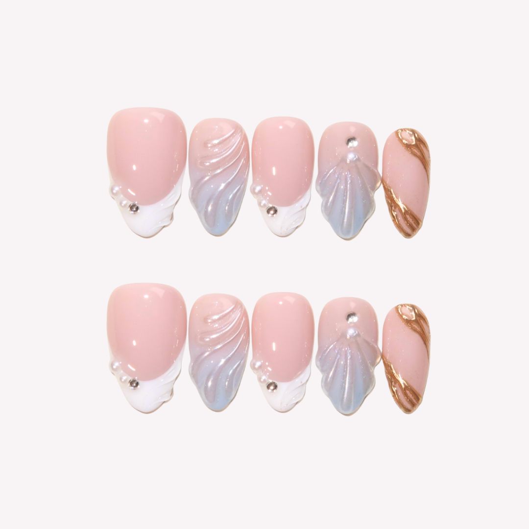 Undine - Ersa Nails Nude Blue White PressOnNails