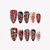 Venomous - Ersa Nails Red Silver PressOnNails