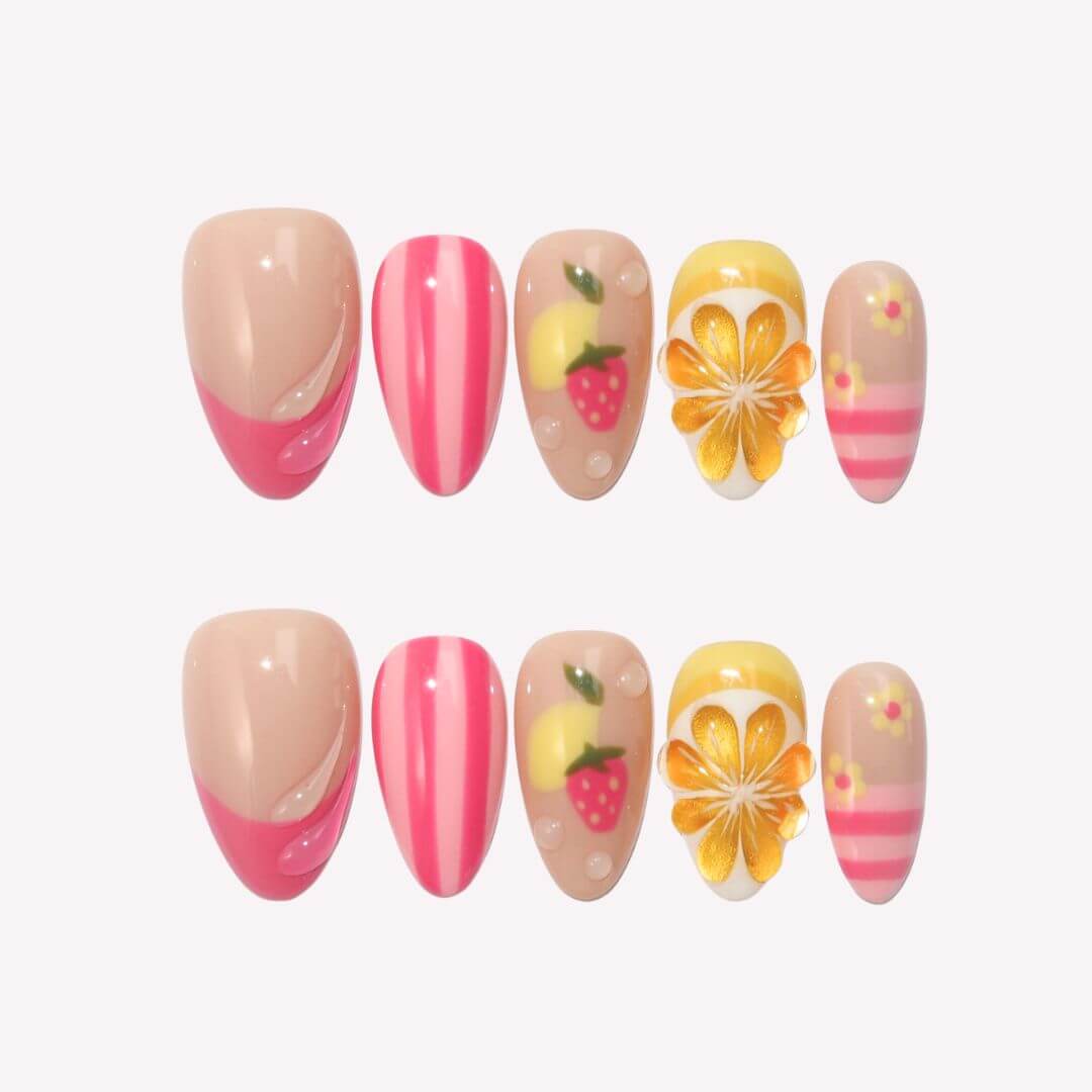 Very Berry Lemonade - Ersa Nails Nude Pink Yellow PressOnNails