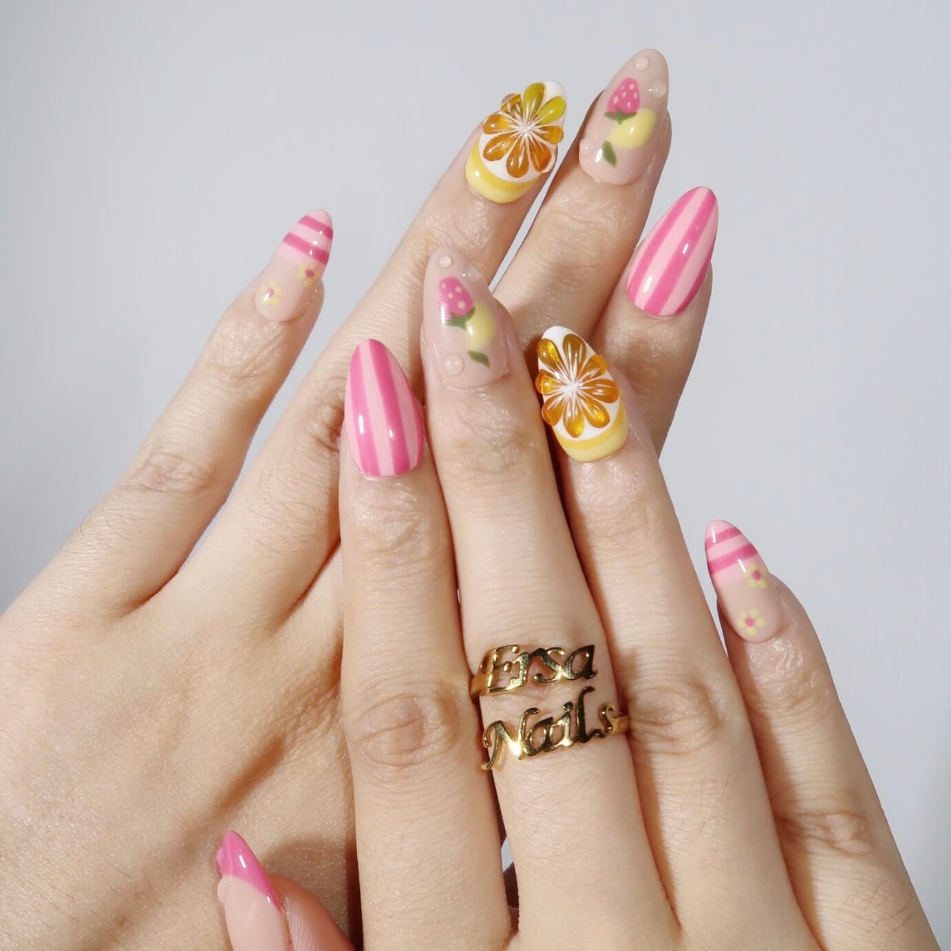 Very Berry Lemonade - Ersa Nails Nude Pink Yellow PressOnNails