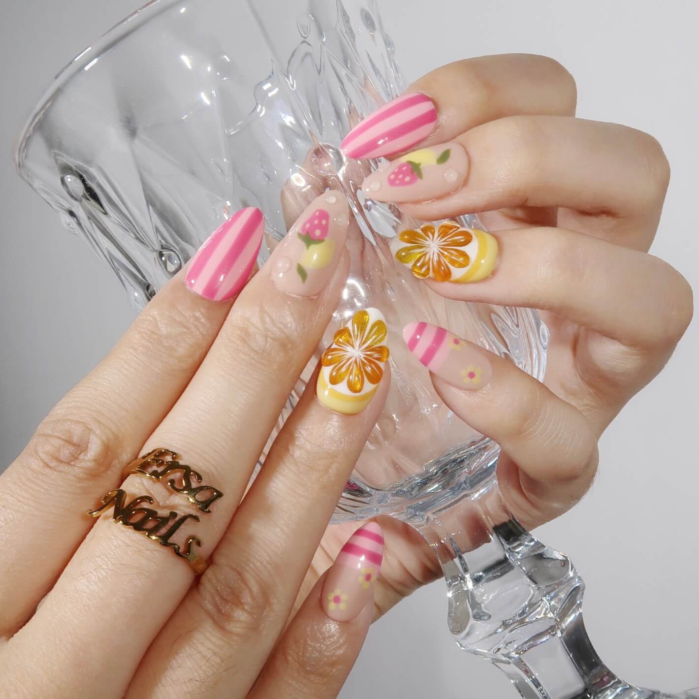 Very Berry Lemonade - Ersa Nails Nude Pink Yellow PressOnNails