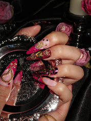 Virgencita - Ersa Nails Red Purple Long Oval PressOnNails