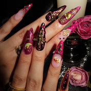 Virgencita - Ersa Nails Red Purple Long Oval PressOnNails