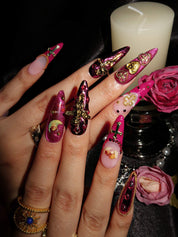 Virgencita - Ersa Nails Red Purple Long Oval PressOnNails