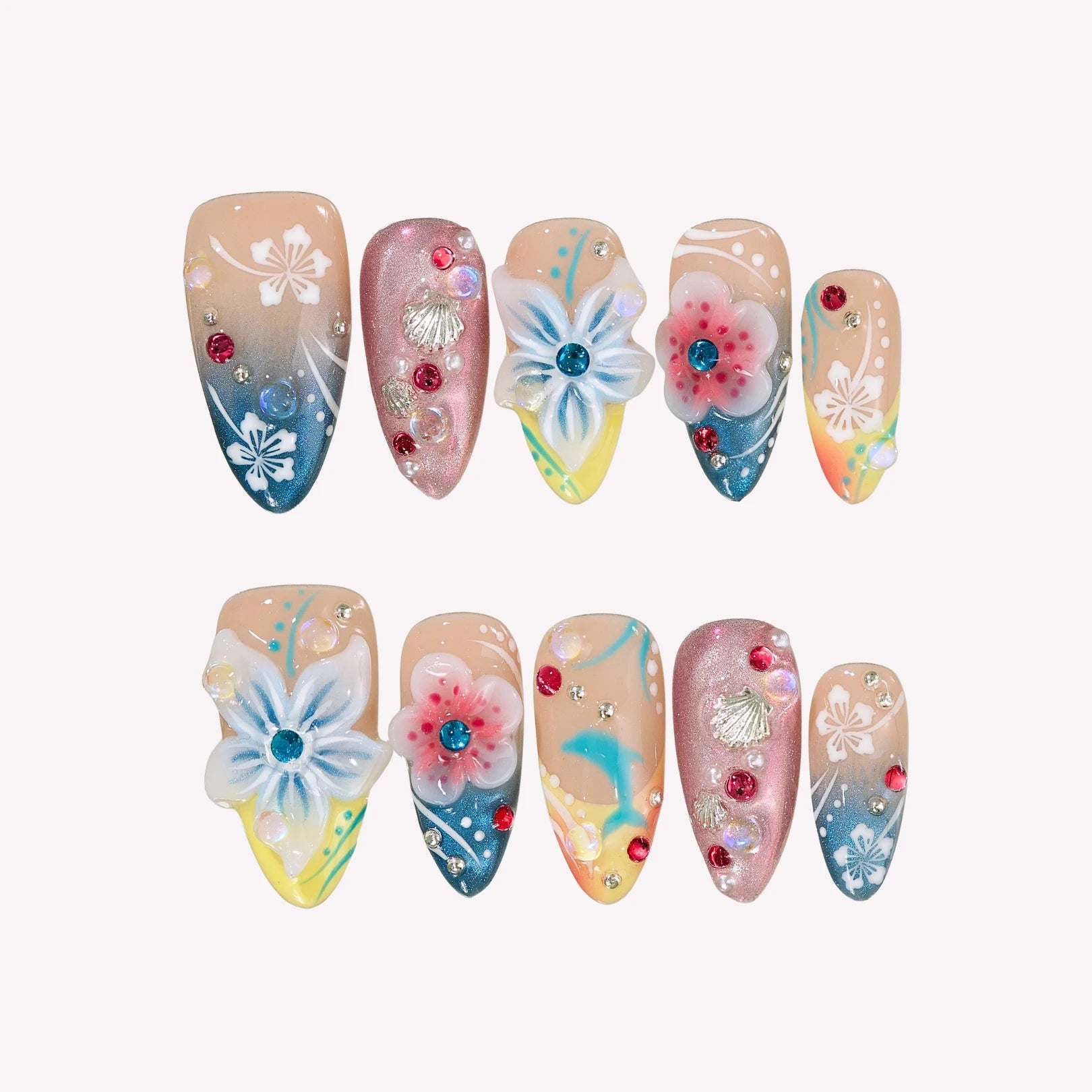 Vitamin Sea - Ersa Nails White Blue Nude PressOnNails