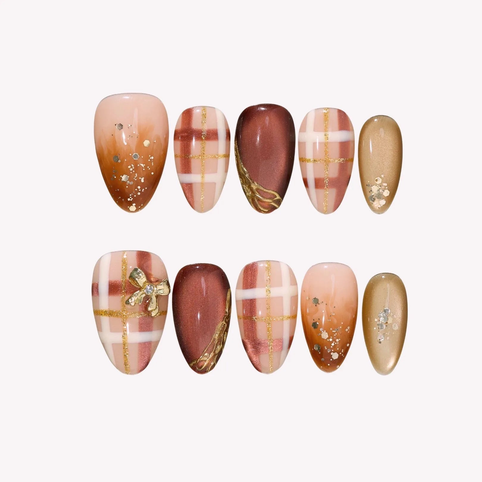 Warm Embrace- Ersa Nails Brown Gold PressOnNails