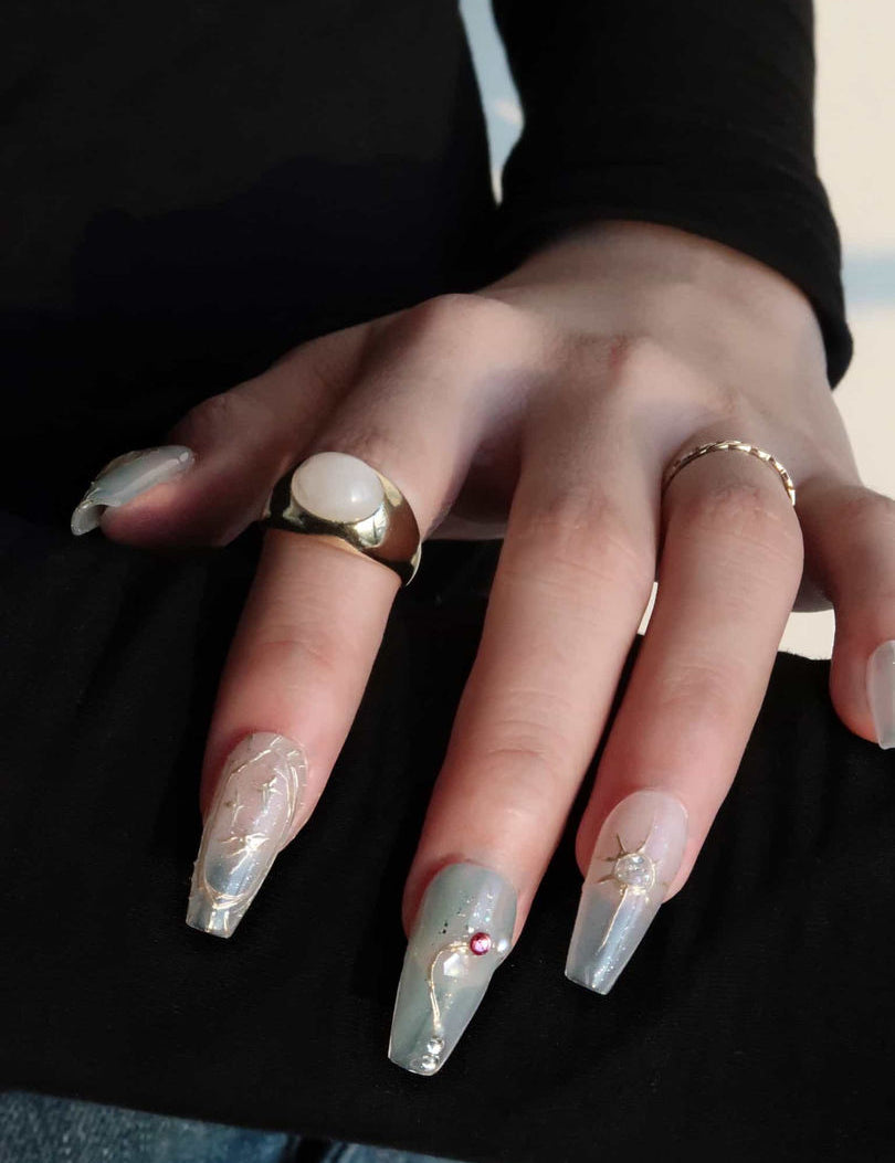 Aquarius - Ersa Nails White Mid  Coffin PressOnNails