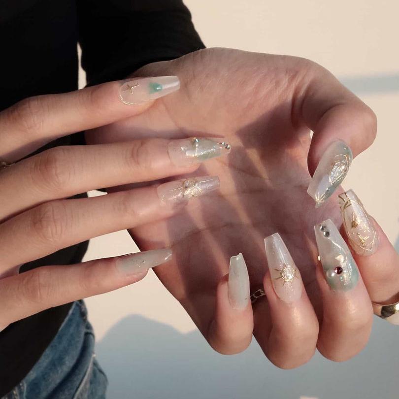 Aquarius - Ersa Nails White Mid  Coffin PressOnNails