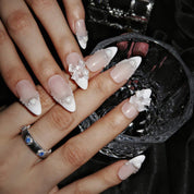 White Ribbon - Ersa Nails Nude White Med Almond PressOnNails