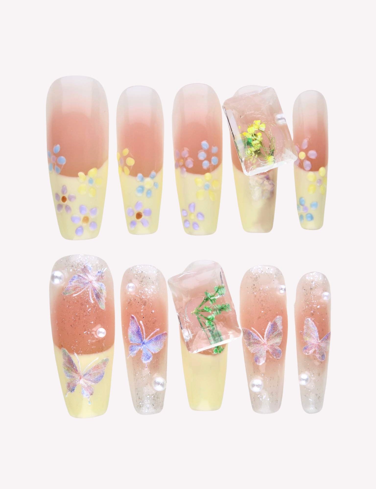 Wonder Flora - Ersa Nails Nude Pink Yellow PressOnNails