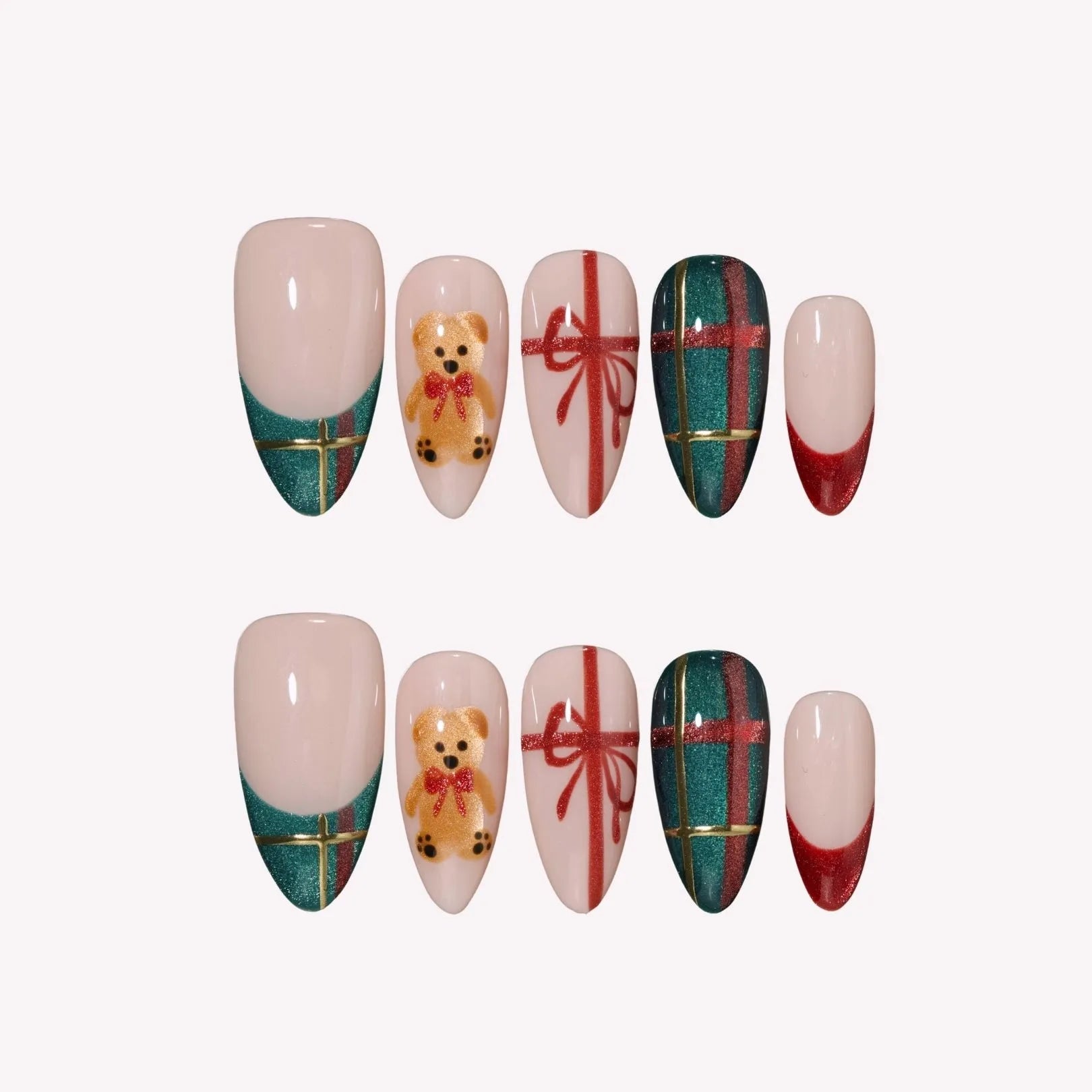 Wrapped In Love - Ersa Nails Red Nude Jade Medium Almond Handmade Press On Nails