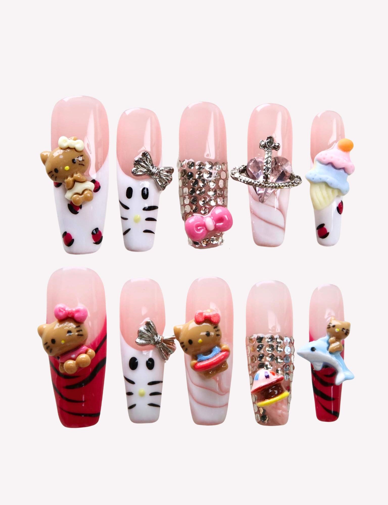 Y2K Kitty - Ersa Nails Pink White Red PressOnNails