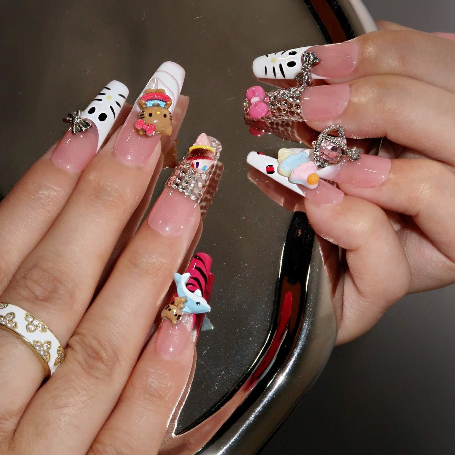 Y2K Kitty - Ersa Nails Pink White Red PressOnNails