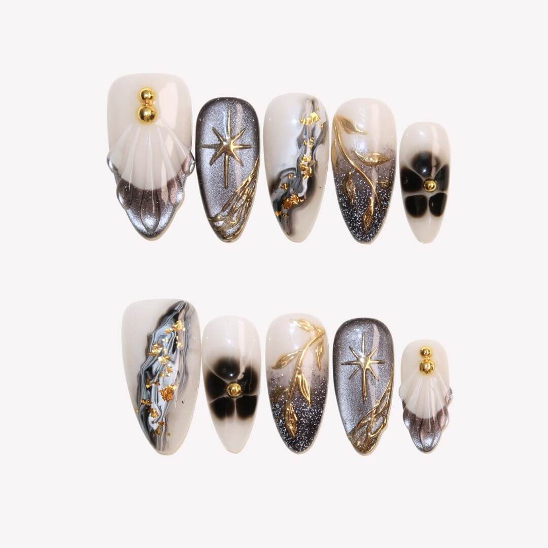 Yinyang - Ersa Nails Nude Black Gold PressOnNails