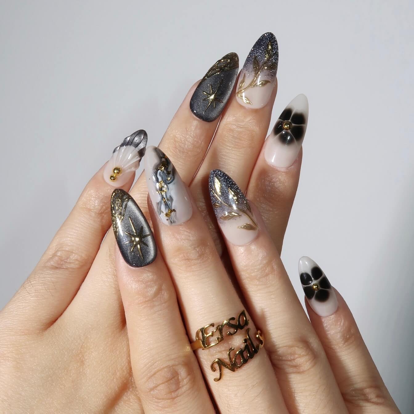 Yinyang - Ersa Nails Nude Black Gold PressOnNails