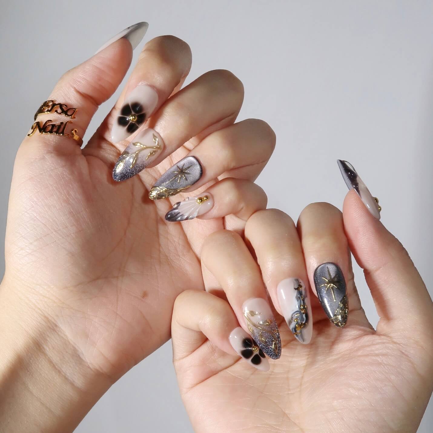 Yinyang - Ersa Nails Nude Black Gold PressOnNails